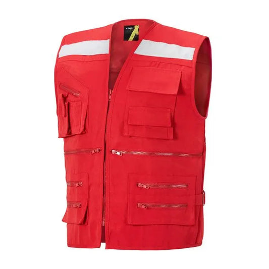 Chaleco Geólogo Canvas 250 Gr. Rojo C/Reflectante