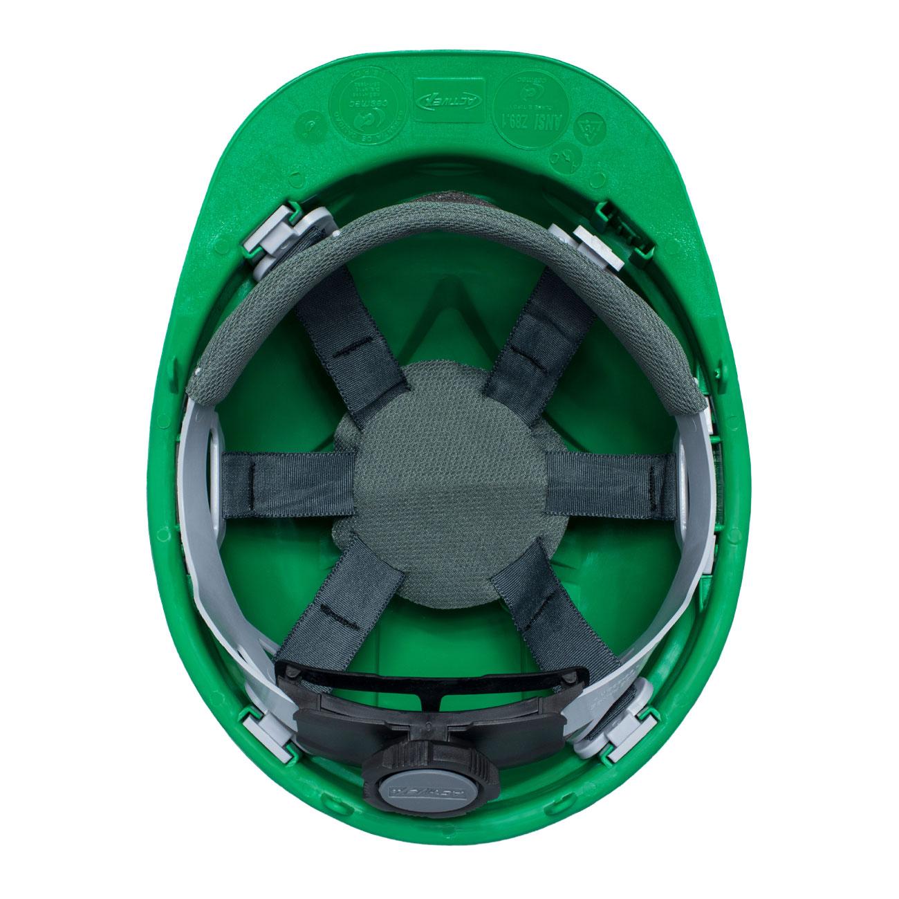 Casco I HDPE Verde Arnés 6 Puntas Ratchet Porta Lámpara