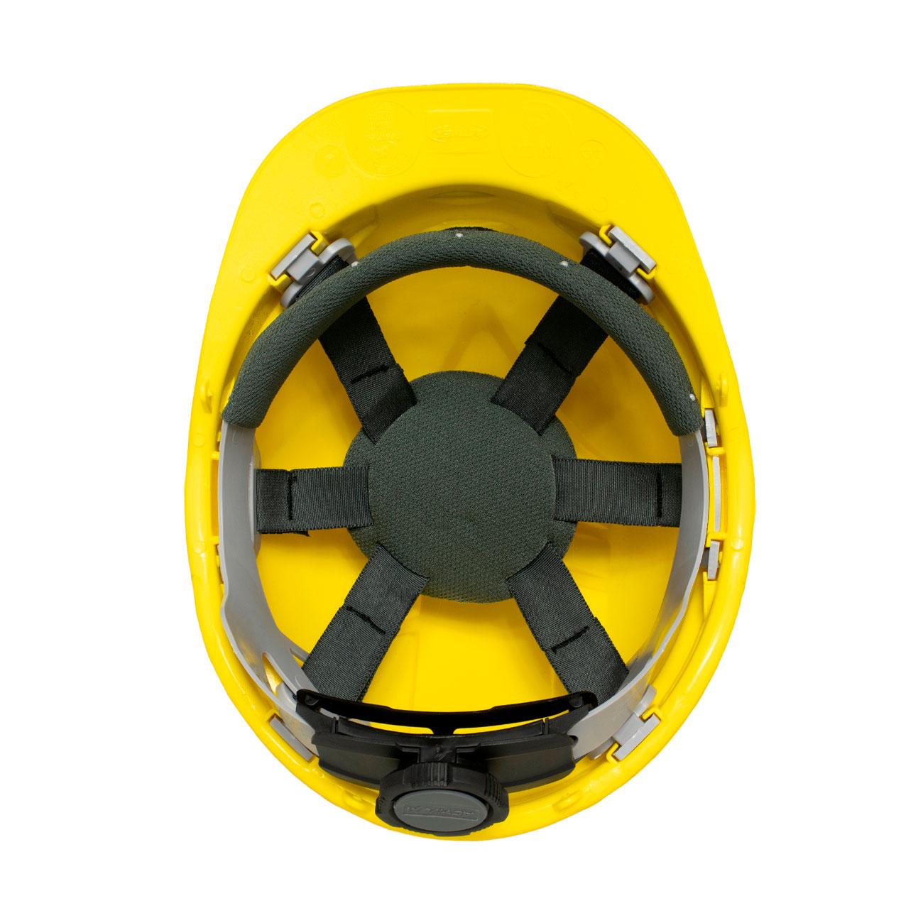 Casco I HDPE Amarillo Arnés 6 Puntas Ratchet Porta Lámpara