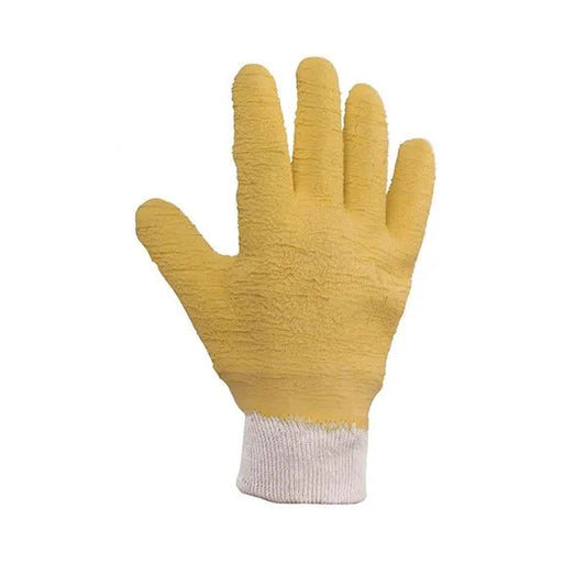 Guante Latex Rugoso Amarillo puño Tejido