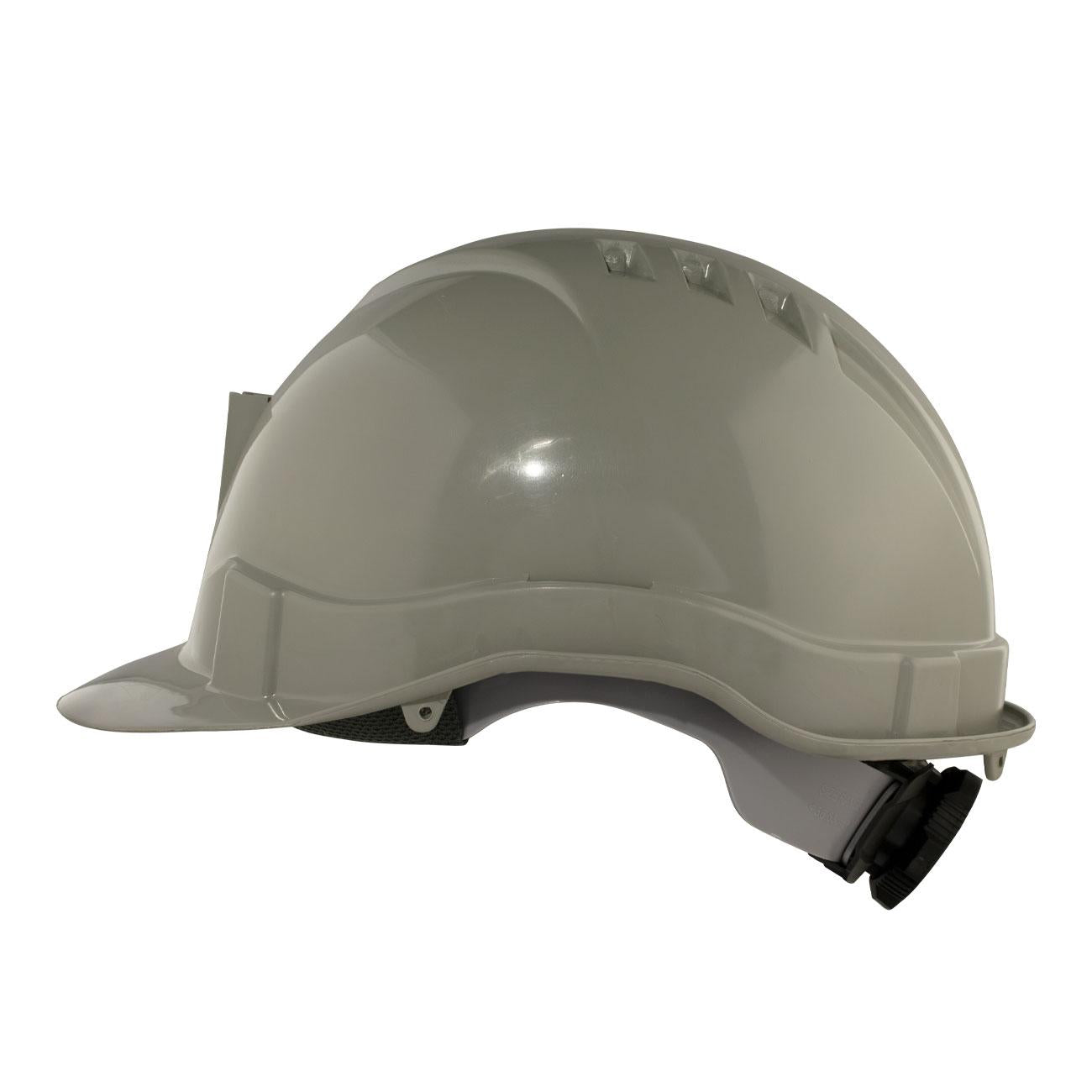 Casco I HDPE Gris Arnés 6 Puntas Ratchet Porta Lámpara